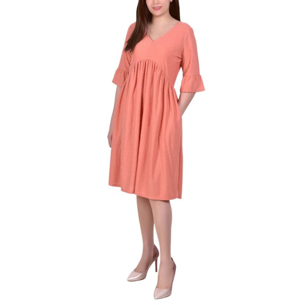 NY Collection Petite Elbow Sleeve Swiss Dot Empire Dress